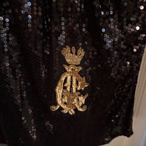 NEW Christian Audigier Womans Black Sequins Top W/ Gold Accents size Medium NWT - Picture 2 of 16